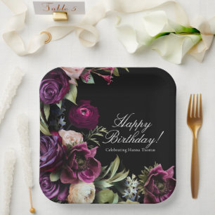 Black Dark Moody Elegant Birthday Party Paper Plate