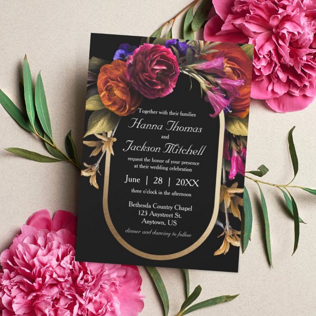 Black Dark Moody Elegant Floral Autumn Wedding Postcard (Creator Uploaded)