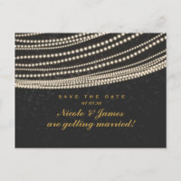 Black Dark Night Sky & String Lights Save The Date