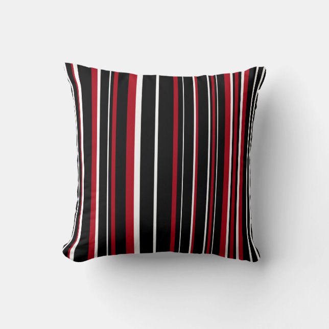 Black, Dark Red, and White Barcode Stripe Cushion (Front)