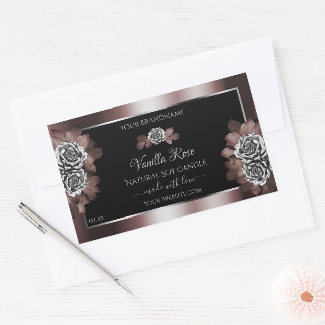 Black Dark Red Product Labels Silver Frame Roses (Envelope)