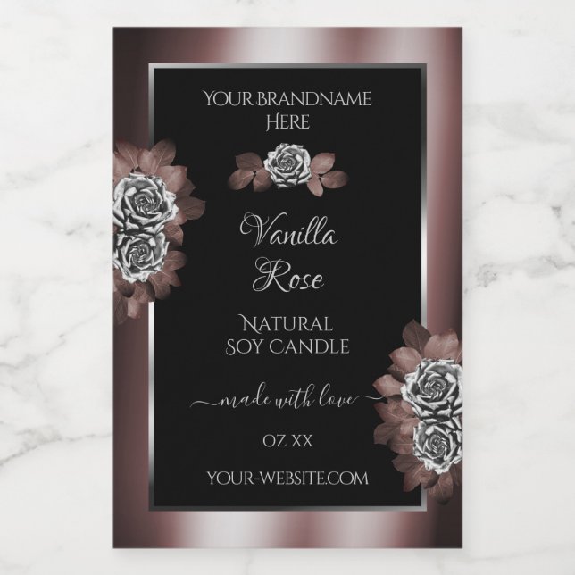 Black Dark Red Product Labels Silver Frame Roses (Single Label)