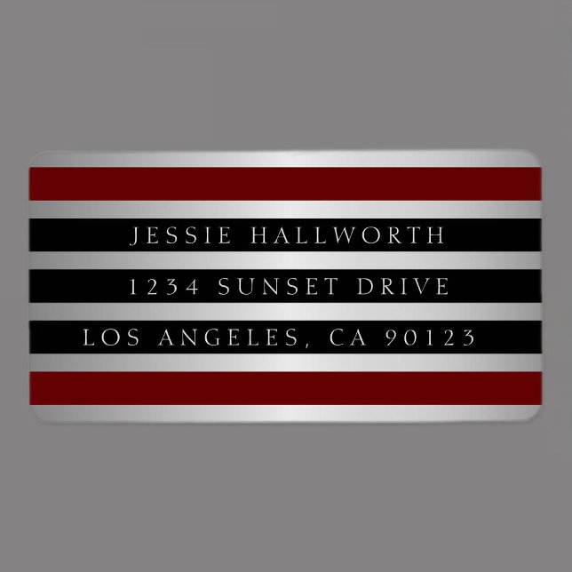 Black Dark Red Stripes & Faux Silver | Address Label (Creator Uploaded)