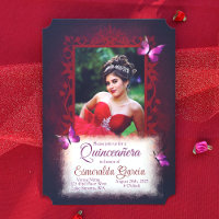 Black, Dark Red, Violet Butterflies Quinceanera