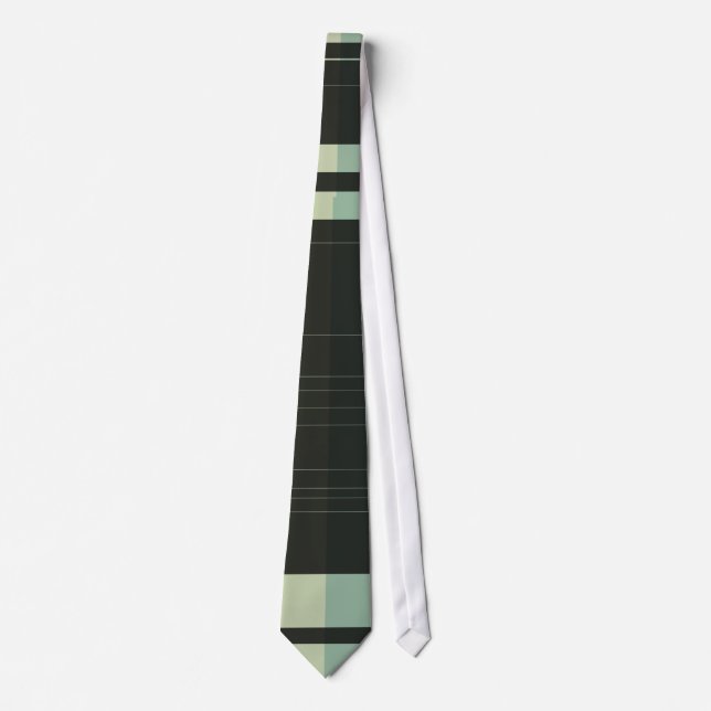 Black, Dark Sea Green Retro Striped Tie (Front)