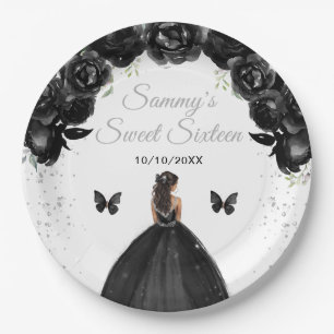 Black Dark Skin Princess Sweet Sixteen Paper Plate