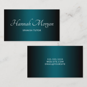 Black Dark Teal Ombre Elegant Script Business Card