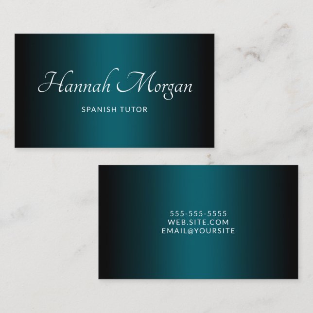 Black Dark Teal Ombre Elegant Script Business Card (Front/Back)