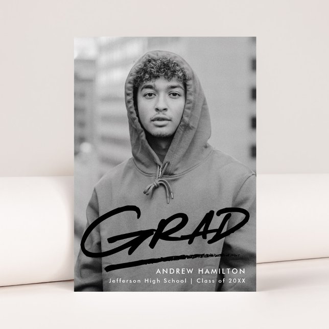 Black | Dashed Modern Photo Graduation Announcement (Creator Uploaded)