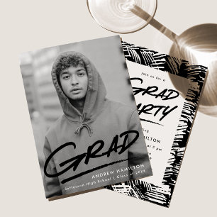 Black   Dashed Photo Graduation Party Invitation