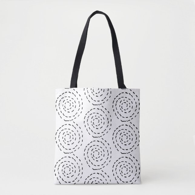 Black Dashed Spiral on White  Tote Bag (Front)