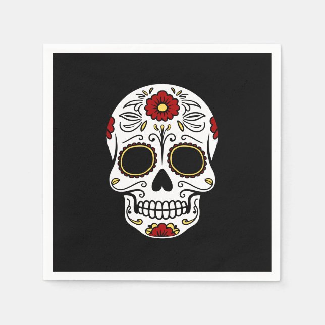 Black Day of the Dead Sugar Skull Paper Napkins (Front)