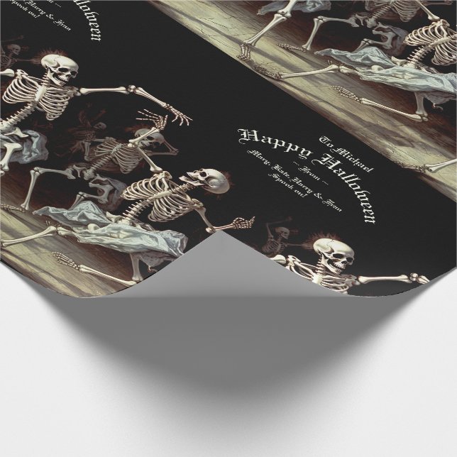 Black Death Dancing Skeletons Halloween Wrapping Paper (Corner)
