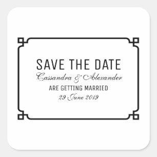 Black Deco Chic Save the Date Square Sticker
