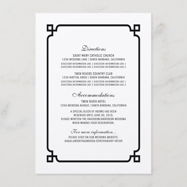 Black Deco Chic Wedding Info Card (Front)