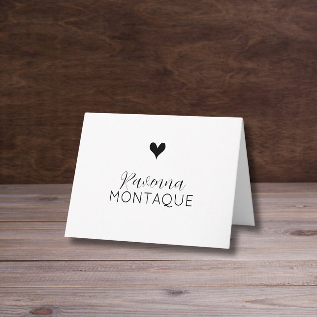 Black Decorative Heart Handwritten Name  Note Card (Creator Uploaded)