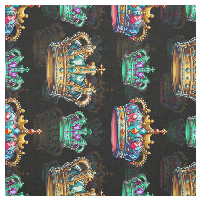 Black Decorative Royal Crown Pattern Textile Fabric (Swatch)