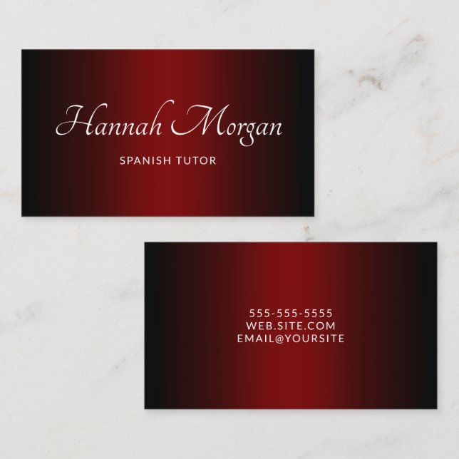 Black Deep Red Ombre Elegant Script Business Card (Front/Back)