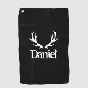 Black deer antler logo custom name golfing gift golf towel