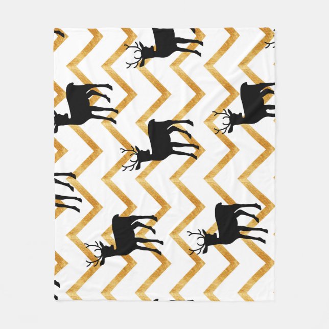 Black deer, gold texture pattern. fleece blanket (Front)