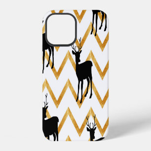 Black deer, gold texture pattern. iPhone 12 case