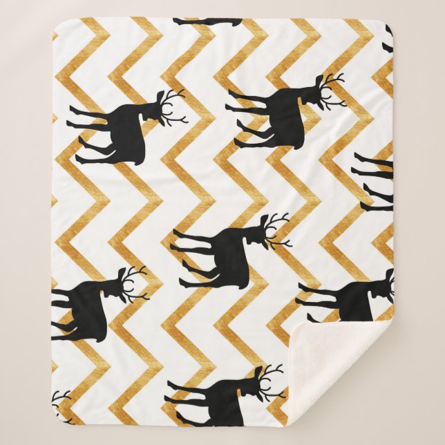 Black deer, gold texture pattern. sherpa blanket (Front)