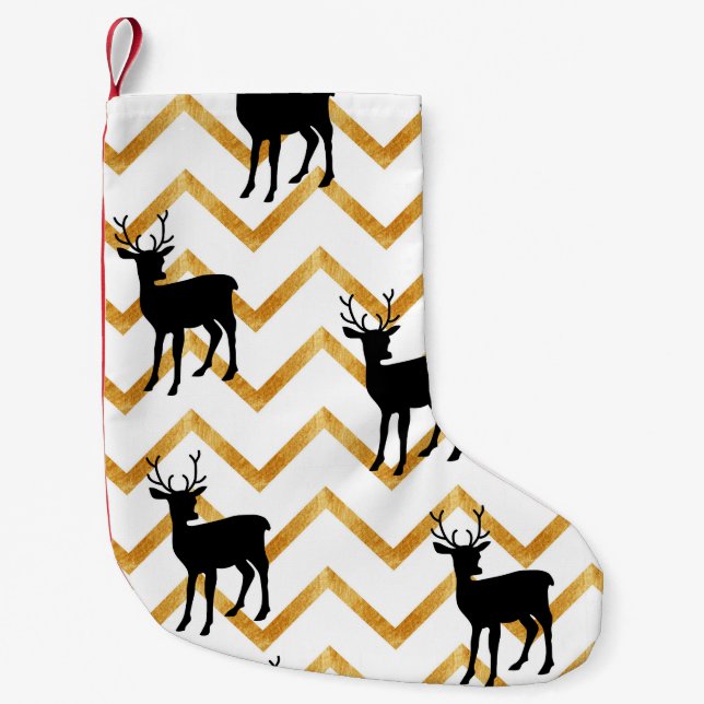 Black deer, gold texture pattern. small christmas stocking (Front)