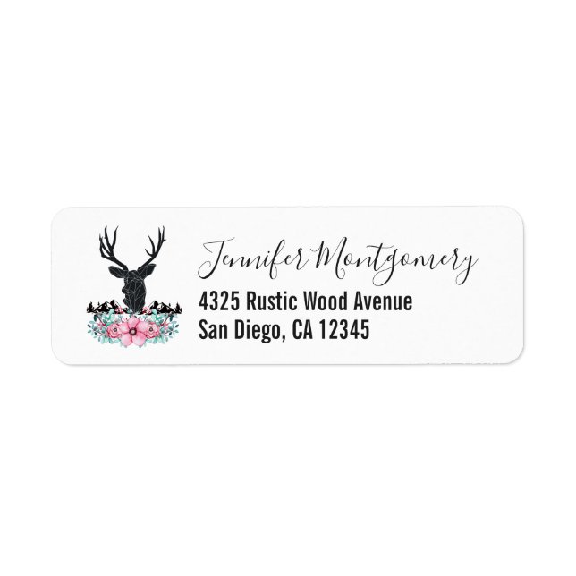 Black Deer Head w/ Pink Florals & Mountains (Front)