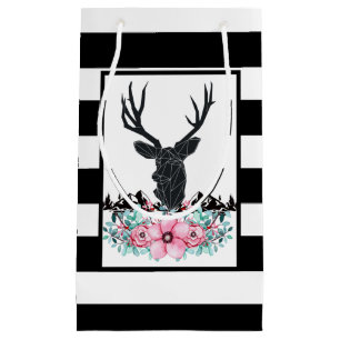 Black Deer Head w/ Pink Flowers & Mountains Small Gift Bag