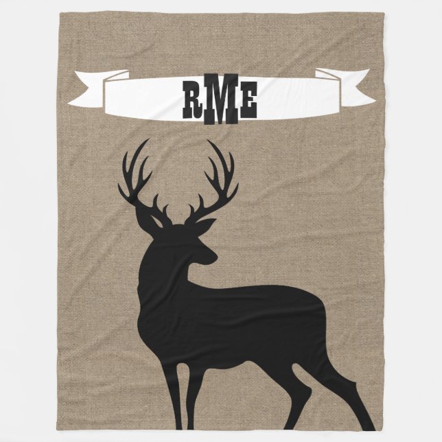 Black Deer Ribbon Monogram Fleece Blanket (Front)