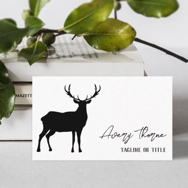 Black Deer Silhouette Name In Signature Script Business Card (Creator Uploaded)