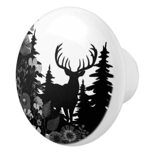 Black Deer with Big Rack Out of Forest Ceramic Knob