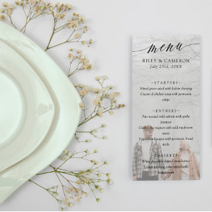 Black Delicate Calligraphy Elegant Photo Wedding Menu