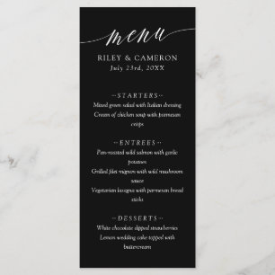 Black Delicate Calligraphy Elegant Wedding Menu