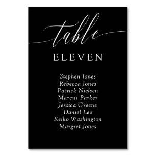Black Delicate Calligraphy Table Number Guests