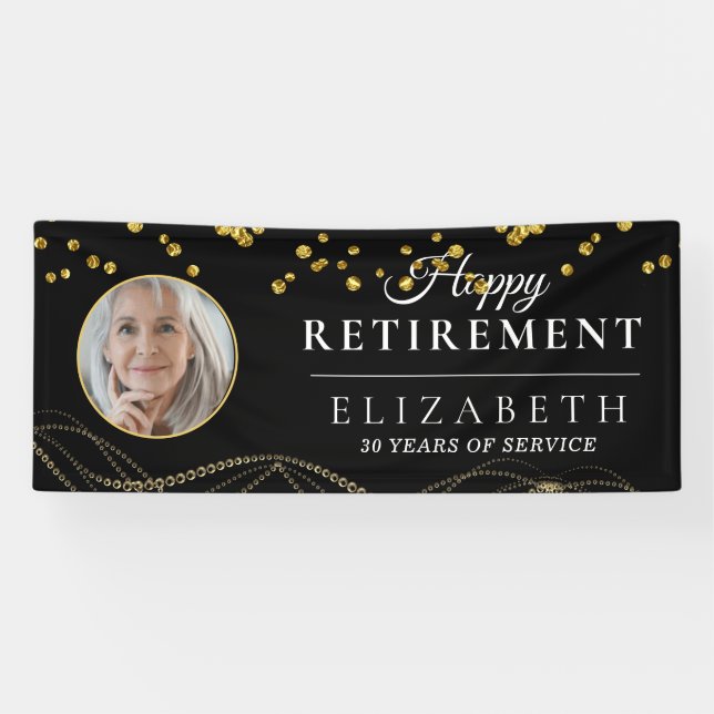 Black Delicate Custom Photo Retirement Party Banner (Horizontal)