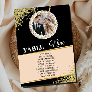 Black Delicate Elegant Photo Seating Chart Card