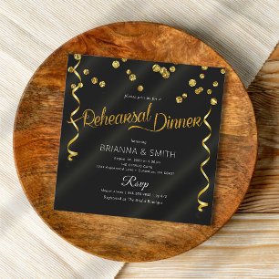 Black Delicate Elegant Rehearsal Dinner Invitation