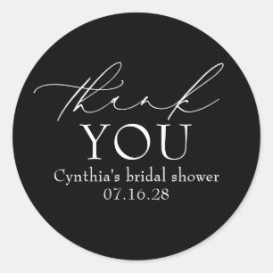 Black Delicate Elegant Script Modern Thank You  Classic Round Sticker