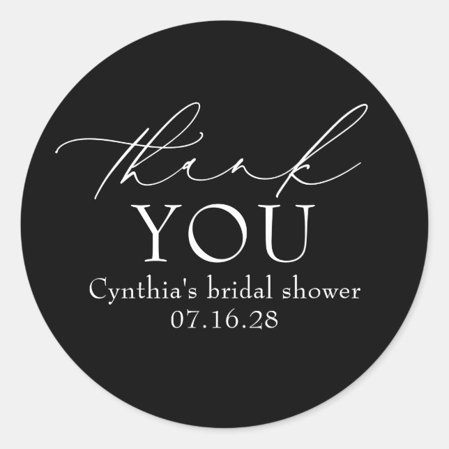 Black Delicate Elegant Script Modern Thank You  Classic Round Sticker (Front)
