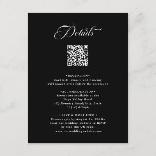 Black Delicate Elegant Wedding Details Enclosure Card