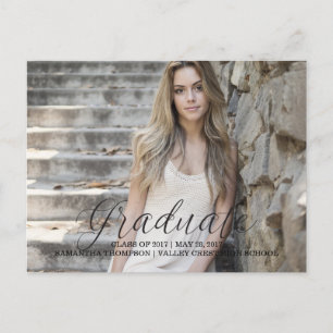 Black Delicate Script Photo Graduation Postcard