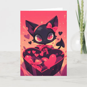 Black Demonic Cat Anime Love Holiday Card