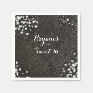 Black Denim & Diamonds Glam Crown Party Napkin