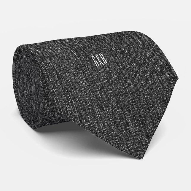 Black Denim, Modern Monogram One-Sided necktie (Rolled)