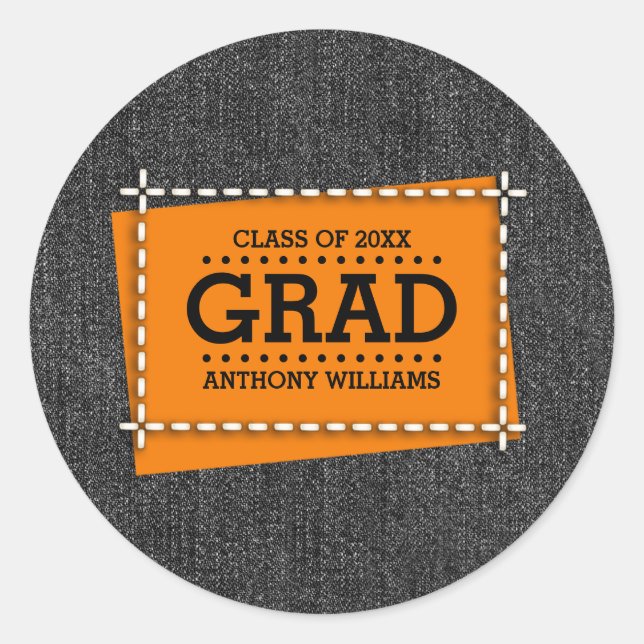 Black Denim Pattern Graduation  Classic Round Sticker (Front)
