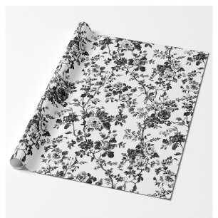 Black Dense Floral Toile Garden Party Wrapping Pap Paper