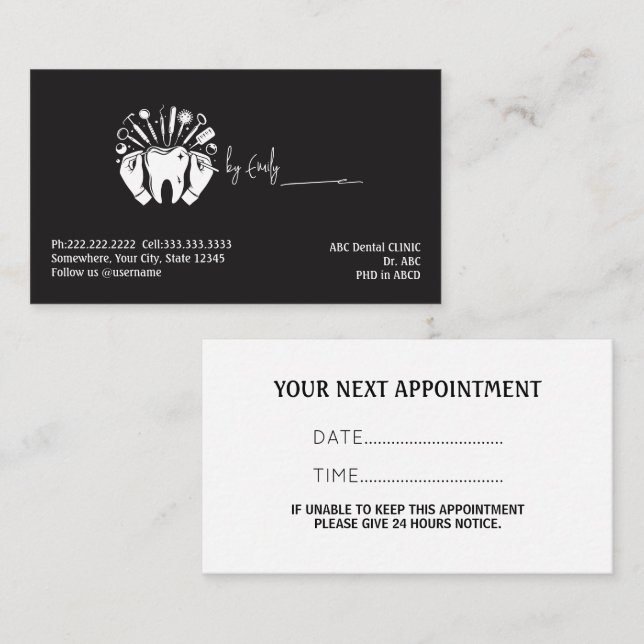 Black Dentist  Appointment Card (Front/Back)