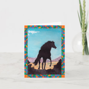 Black Desert Horse Silhouette Faux Stained Glass Thank You Card