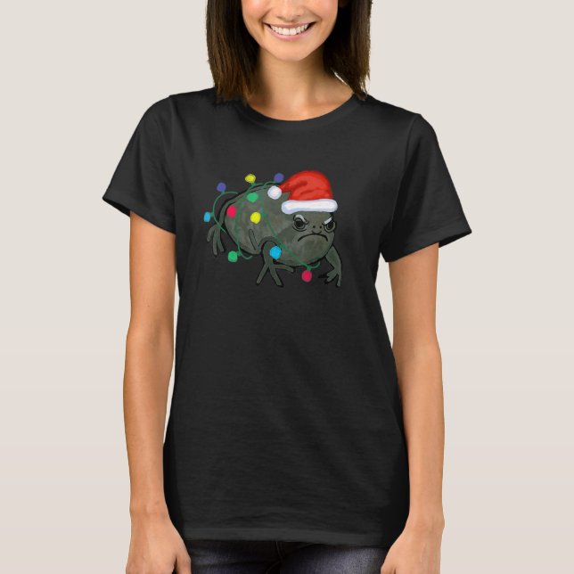 Black Desert Rain Frog Santa Hat Christmas Tree Li T-Shirt (Front)